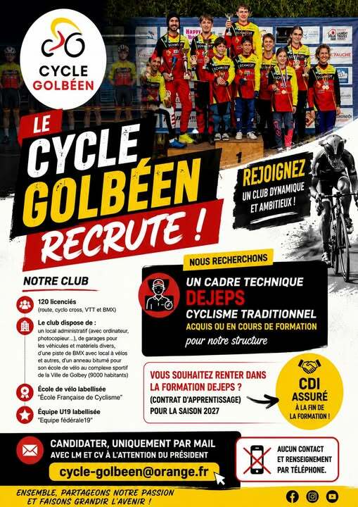 Le Cycle Golbéen recrute un éducateur sportif